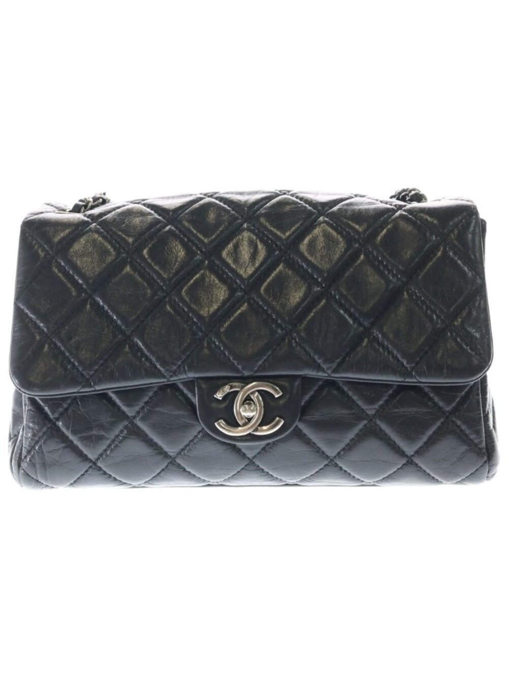 Chanel Quilted 30 CC Logo Single Flap Chain Shoulder Back Silver Shiny Calfskin